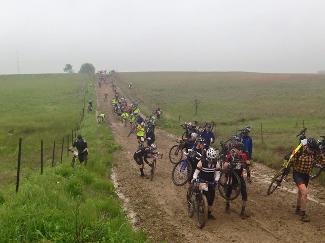 The mud-trudge. You can't appreciate the horror. The mud in spots was easily ankle deep. But alas, only for 3 miles! (not my picture, credit goes to: http://www.swiftwick.com/sw/cycling/kanza-does-not-care-the-dirty-kanza-200 )