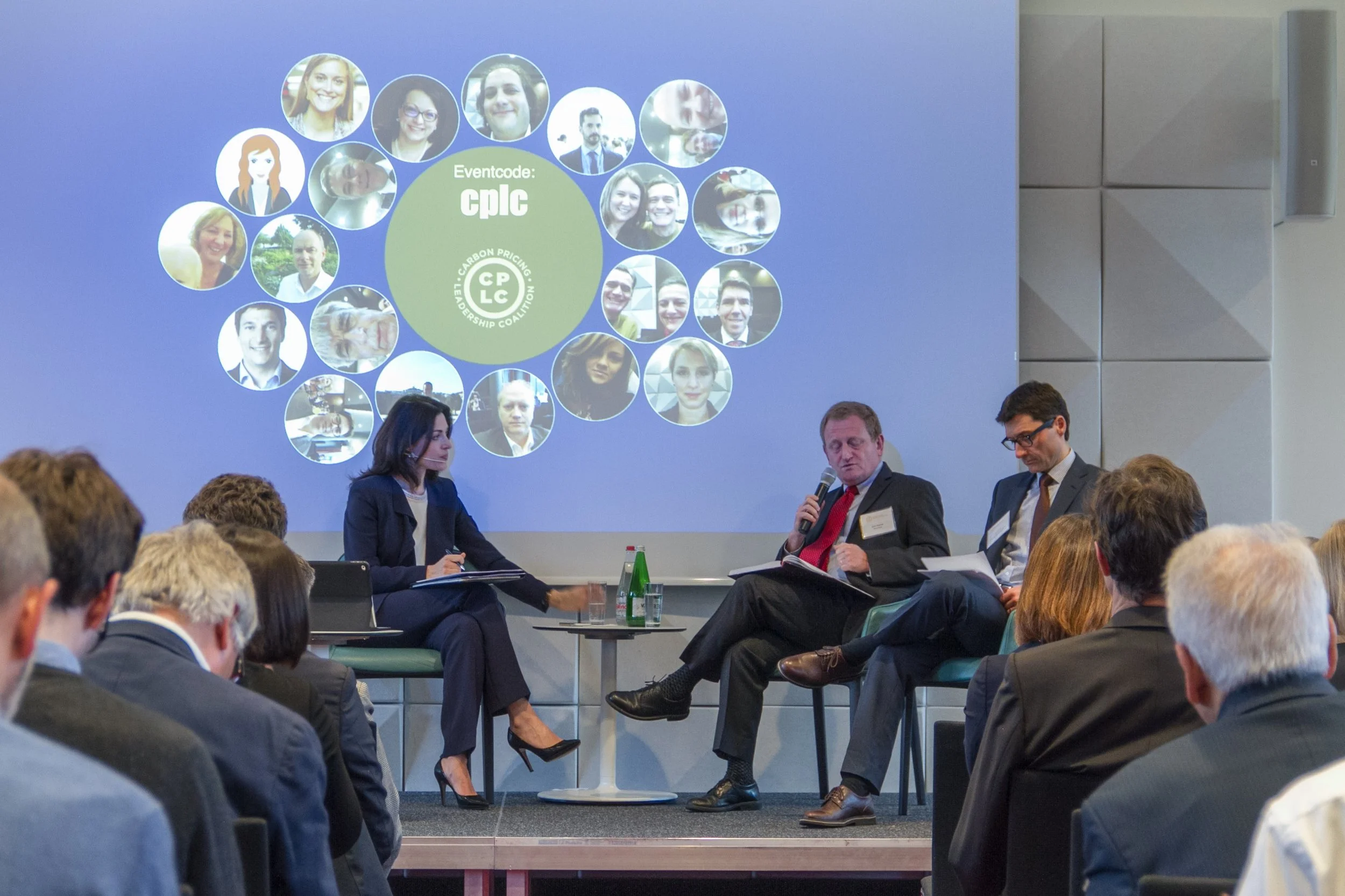 The Carbon Pricing Leadership Coalition, along with the Government of Switzerland, CDP and PRI, at a session on "Financial Institutions, Businesses and Climate Change: Addressing Risks and Opportunities in a Changing World" in Zurich in late January. At right are John Roome, senior director for Climate Change at the World Bank and Jörg Gasser, state secretariat for International Financial Matters, Switzerland.