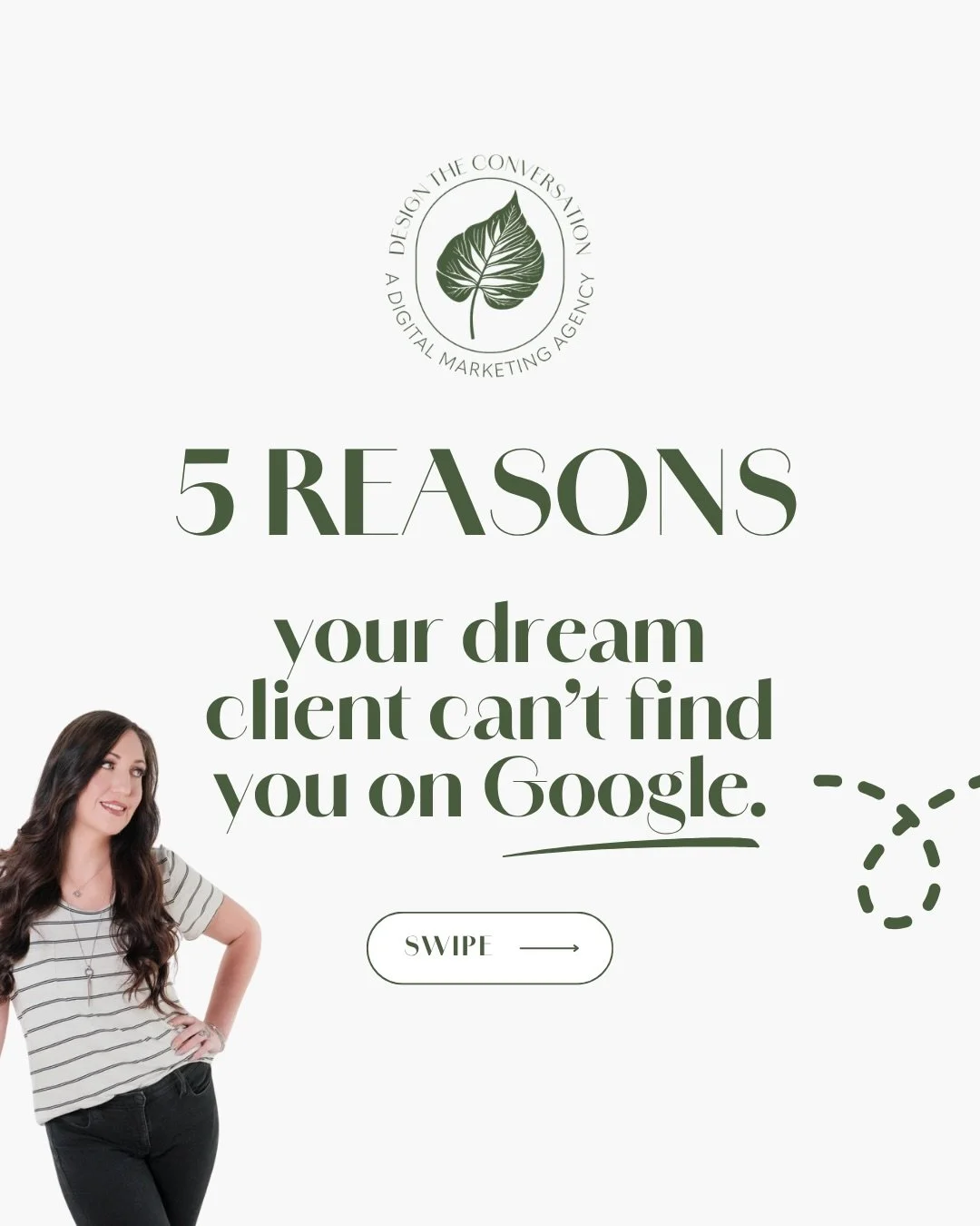 Your dream client is out there Googling her problems right now.

The question is whether your website shows up with the answer or someone else&rsquo;s does.

Swipe through and see where you&rsquo;re leaving visibility on the table.

DM me when you&rs