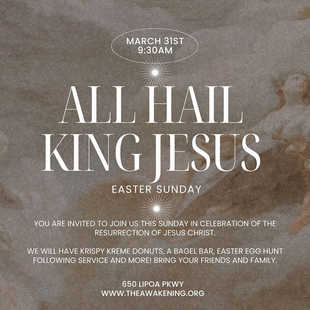 Celebrate Jesus with us tomorrow! We&rsquo;ll be serving up a light breakfast along with a powerful message and worship service. Egg hunt will follow the service. Make sure to bring your friends and family!

#jesusreigns #allhailkingjesus #kingjesus 