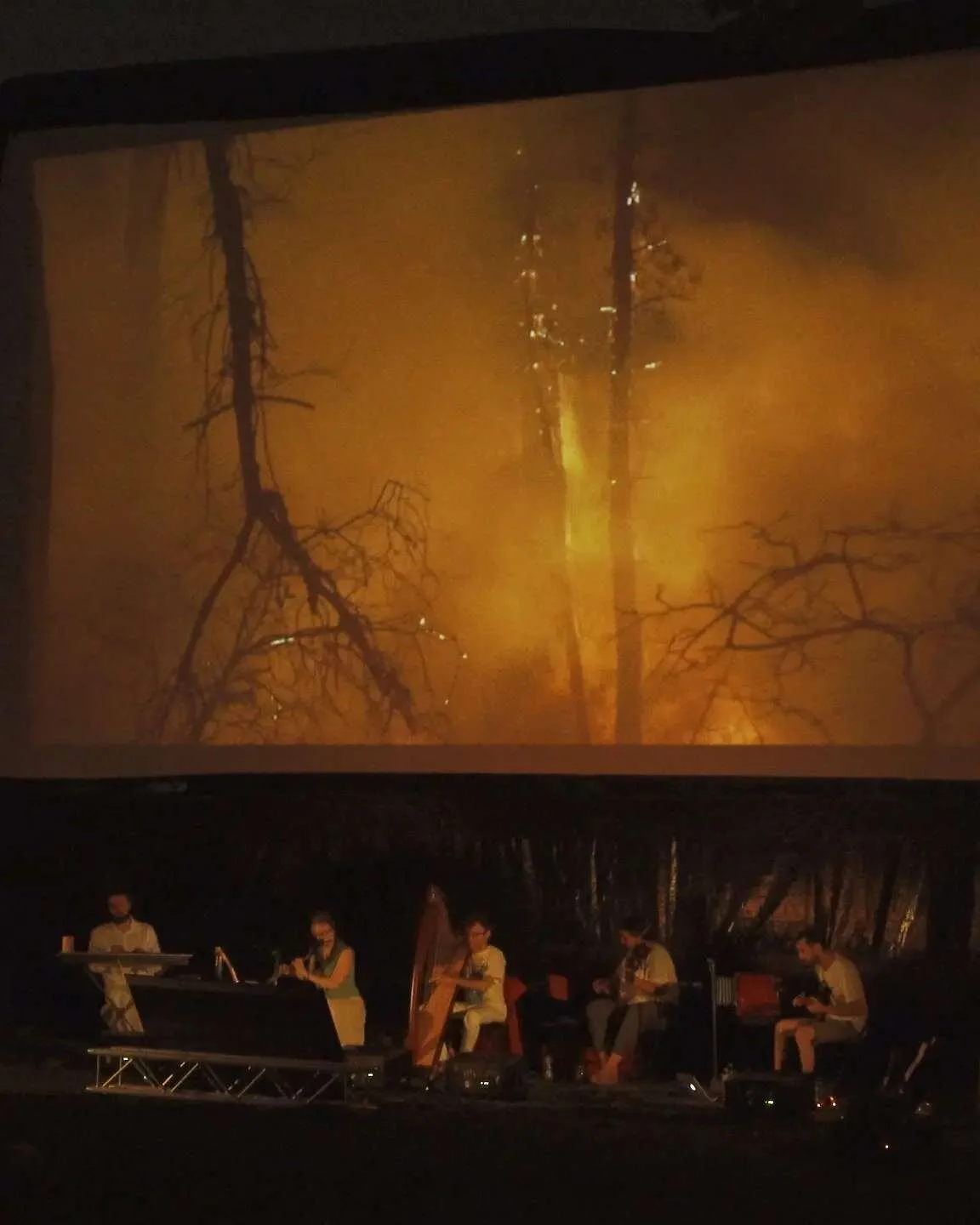 These are images from the last 2 times we screened The Pine Barrens with a live score by The Ruins of Friendship Orchestra. First @rooftopfilms Summer Series in Green-Wood Cemetery and then at Middle of Nowhere 2019 at @whitesbogpreservation. 
Two y