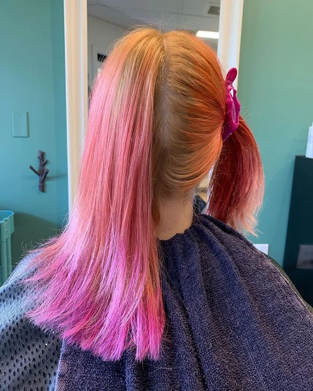 Something wicked this way comes... #canmorehairsalon #canmorehairstylist #salon83 #splithair #purple #purplehair #orange #orangehair #halloweentown #coolhair #lovemyjob #thanksnadine #thatwasfun #brightenup #flowhaircare
