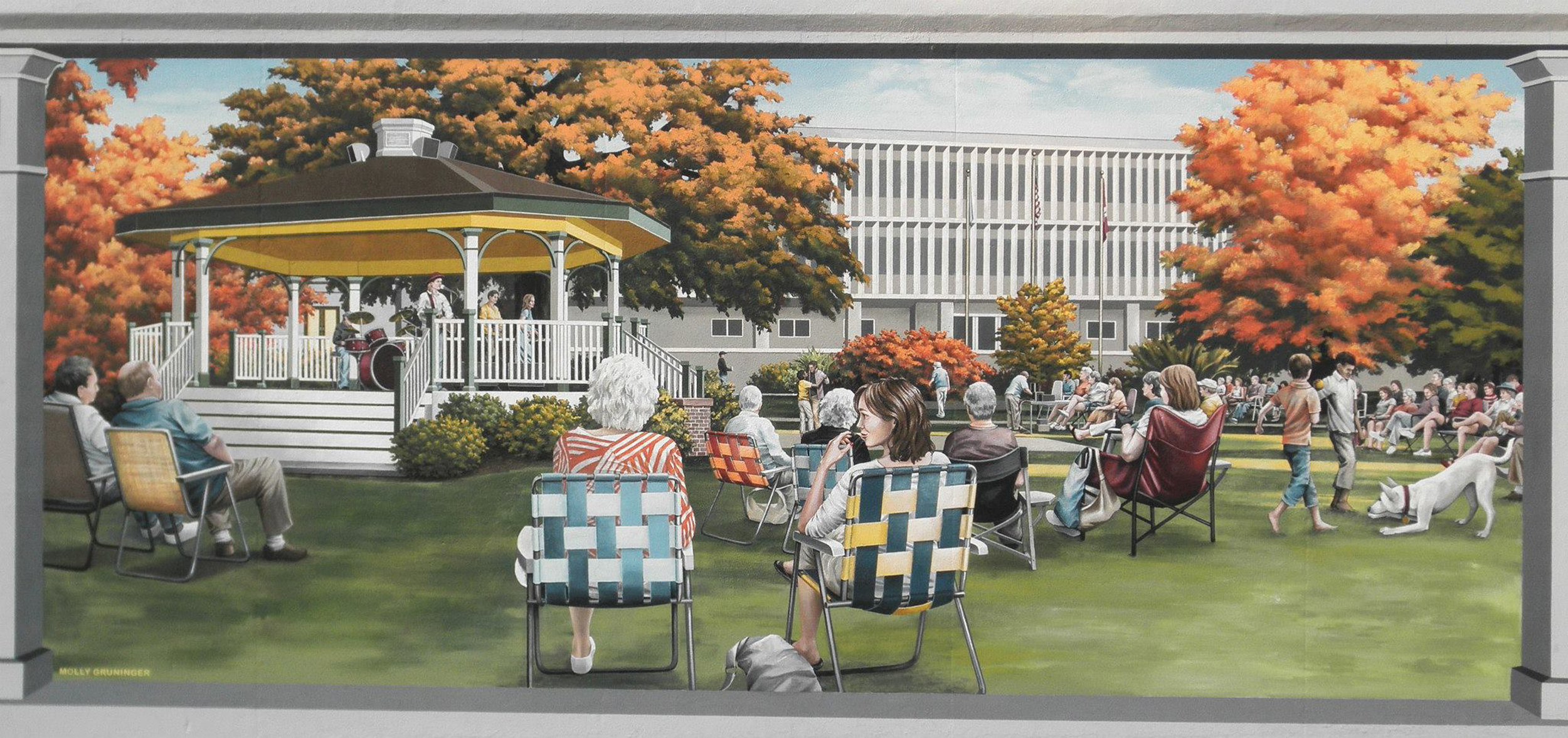 Warder Park Band Concert. Flood wall mural. Jeffersonville, Indiana, 20'x 10'