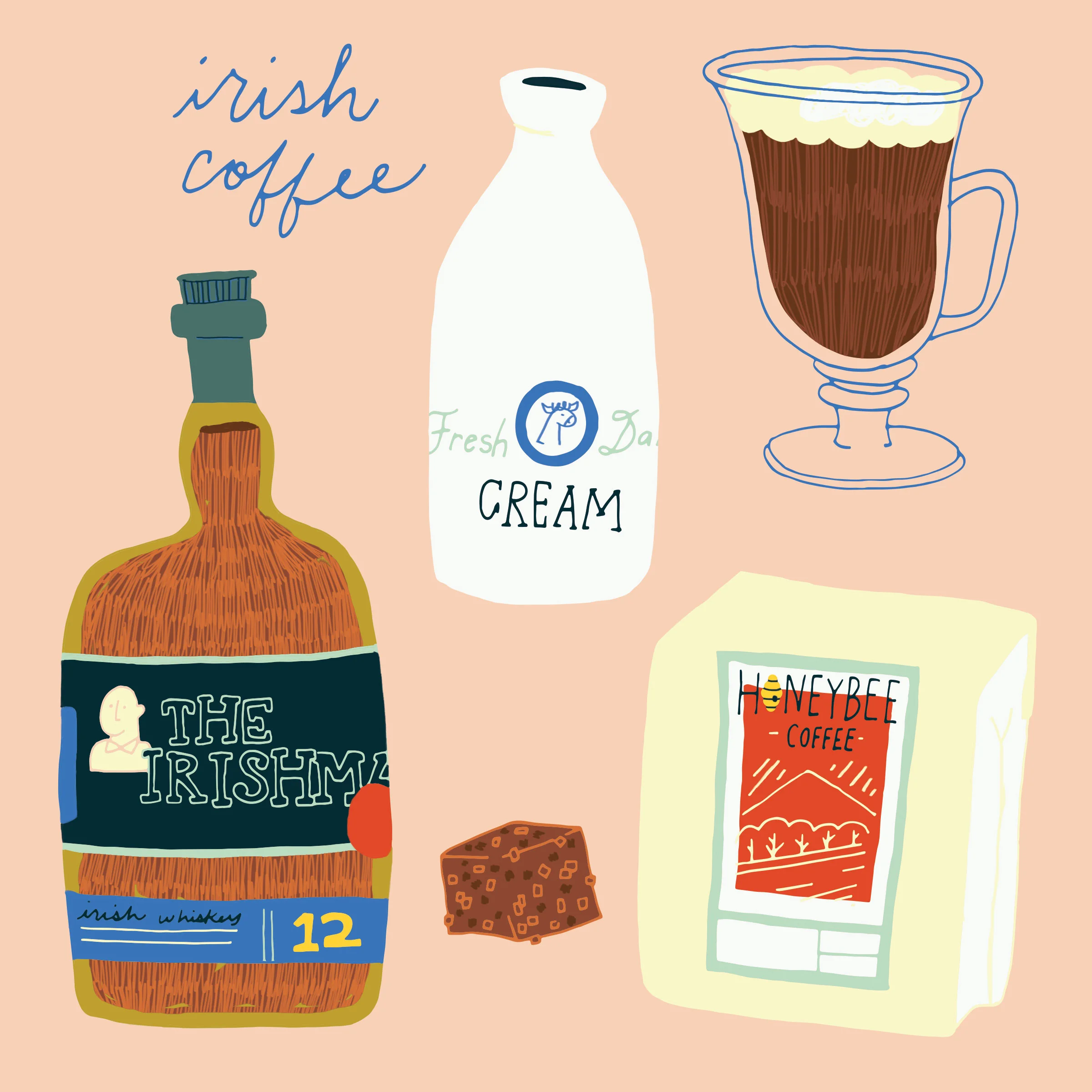 An illustration of an Irish coffee. || Pen & ink, Illustrator, Photoshop ||