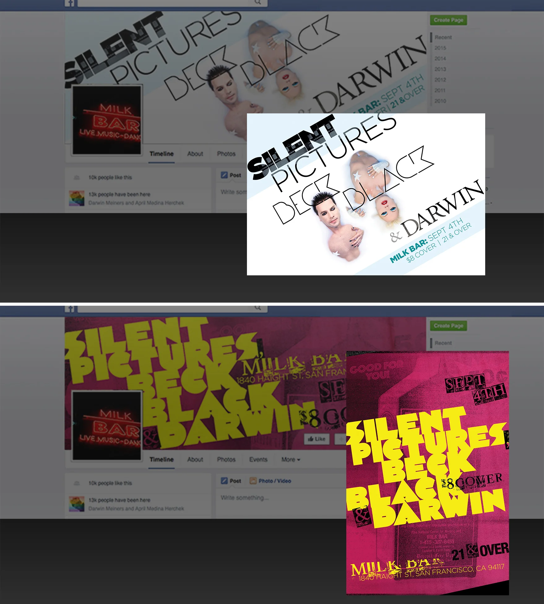 Promotional Cards for event at Milk Bar, SF