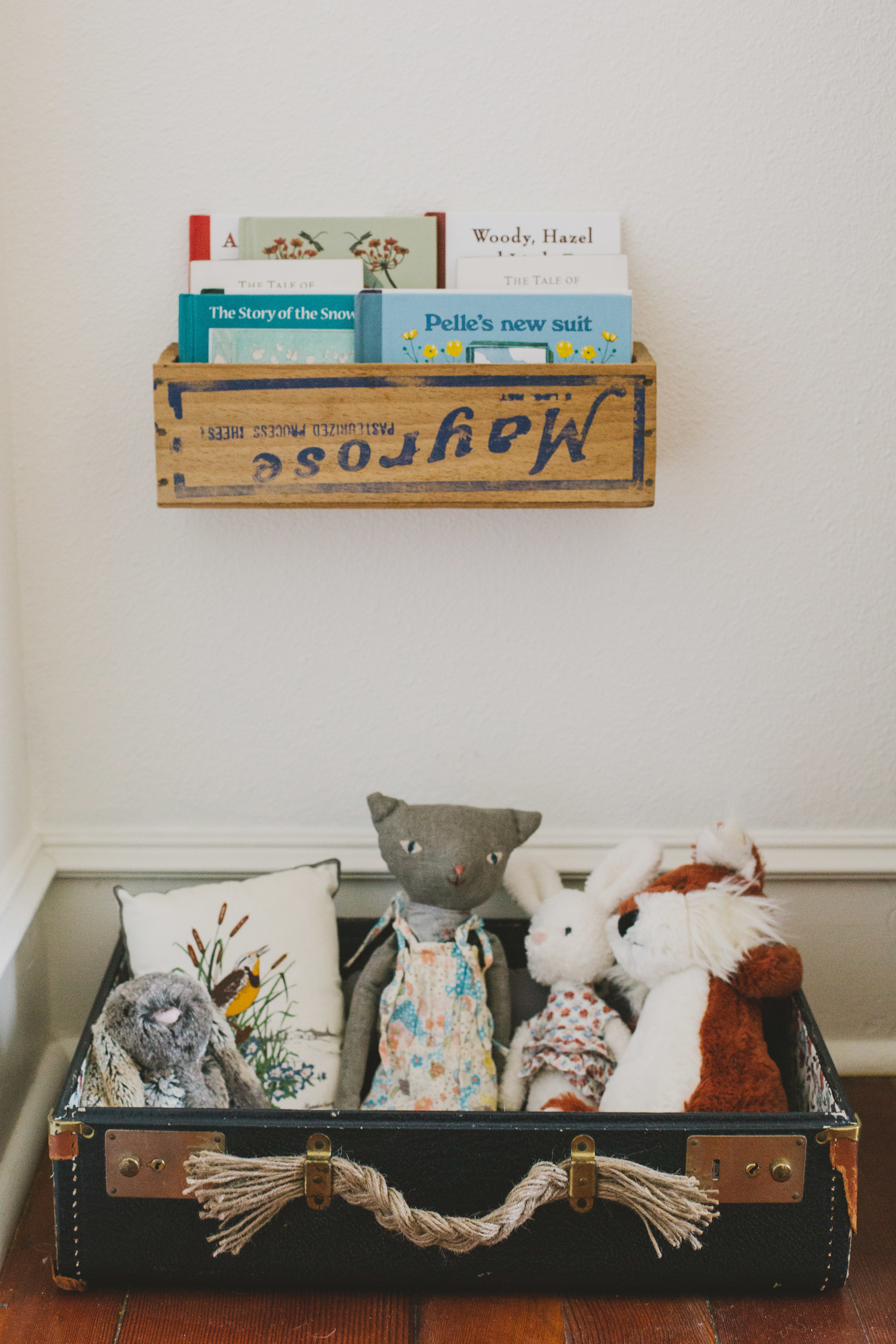 some favorite children's books : elsa beskow, sibylle von offers, and beatrix potter | an old suitcase lined with liberty of london floral, and given a new handle 