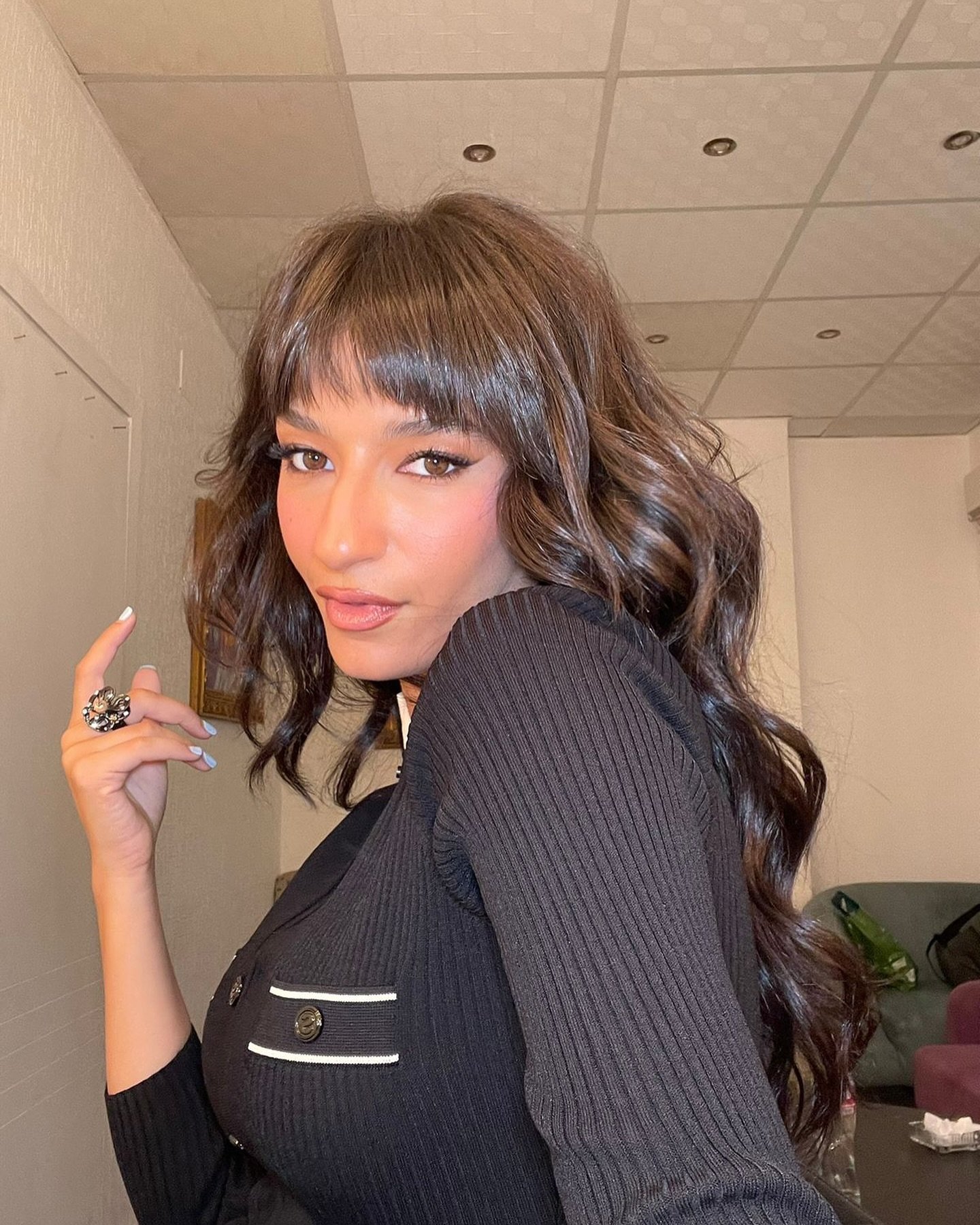 AMIRA ✨ for her latest appearance with Esaad Younes. Dressed in @sandroparis x vintage Chanel earrings + ring from @vintagelanejewelry x @tgs_worldwide heels.

Glammed by @mariammakhlouf_ 🫶🏼

#StyledbyYK