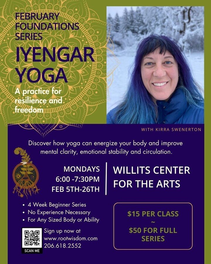 4 week Iyengar Yoga Beginner Series starts Monday!
Mondays 6-7:30pm on Feb 5th, 12th, 19th and 26th upstairs at the Willits Center For The Arts. Sign up link in bio.

Please RSVP so I can be sure to have enough props for everyone. And, of course, ple