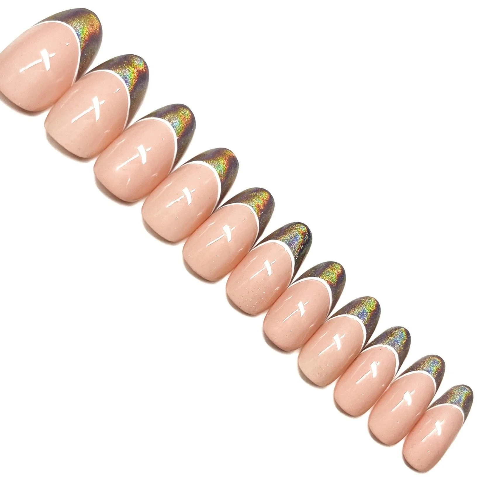Holo French Apres Gel-x Press-ons (Round Medium)