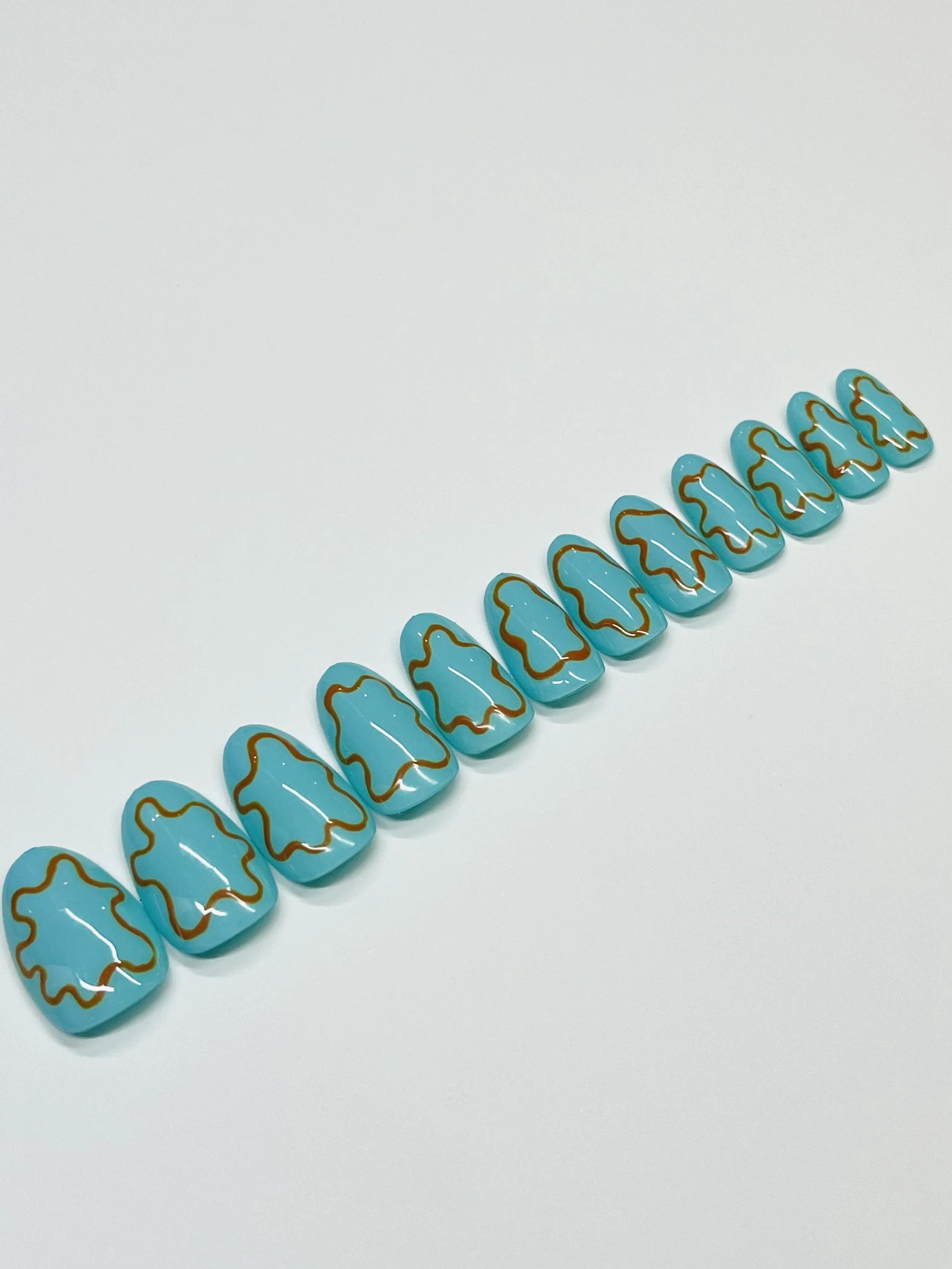 Abstract Teal Apres Gel-X Press On Nails (Round Short)