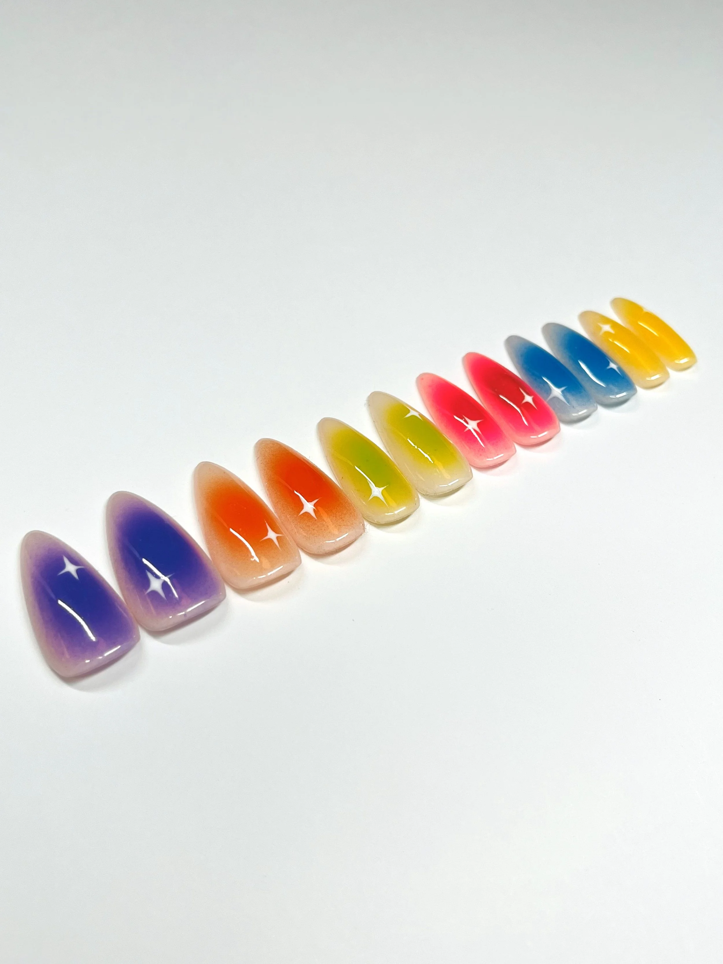 Multicolor Aura with Stars Apres Gel-X Press Ons (Almond Long)