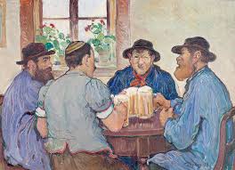 Francois Jaques: Peasants Enjoying Beer at Pub Fribourg (Switz. 1923)