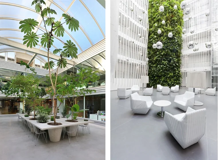 L to R: Paul de Ruiter Architects and KKCG Building - VRTISKAZAK   Use height and scale to create a sense of abundance in large atriums and open office spaces.