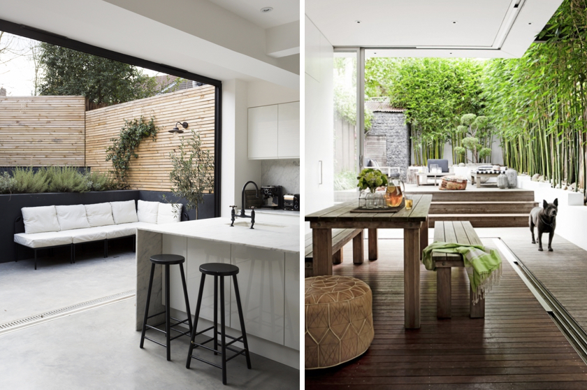 A seamless connection between a courtyard and indoor living areas enhances the liveability of a home. Images via jj Design and Apartment Therapy .