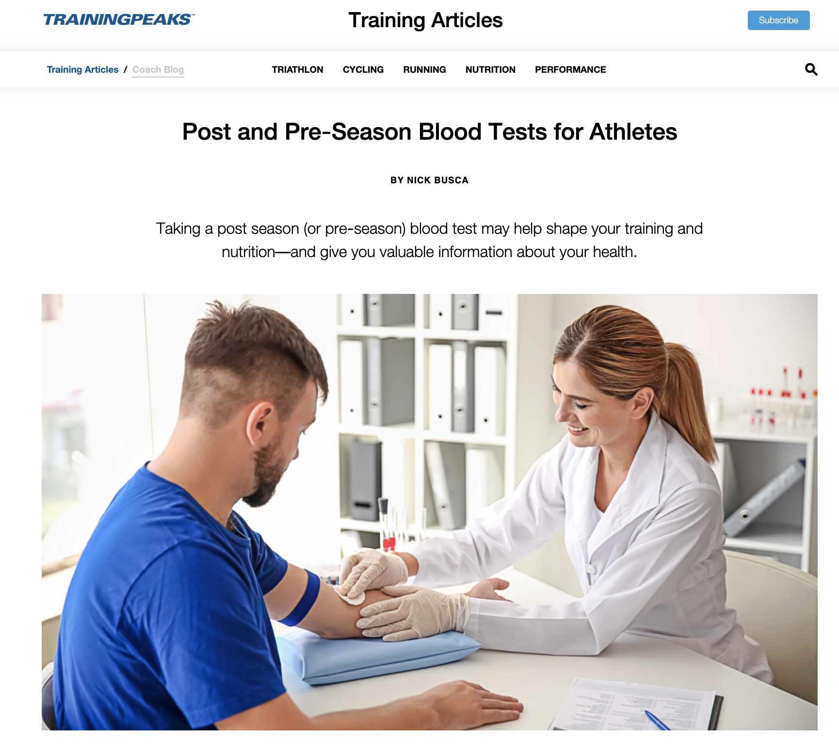 Post and Pre-Season Blood Tests for Athletes
