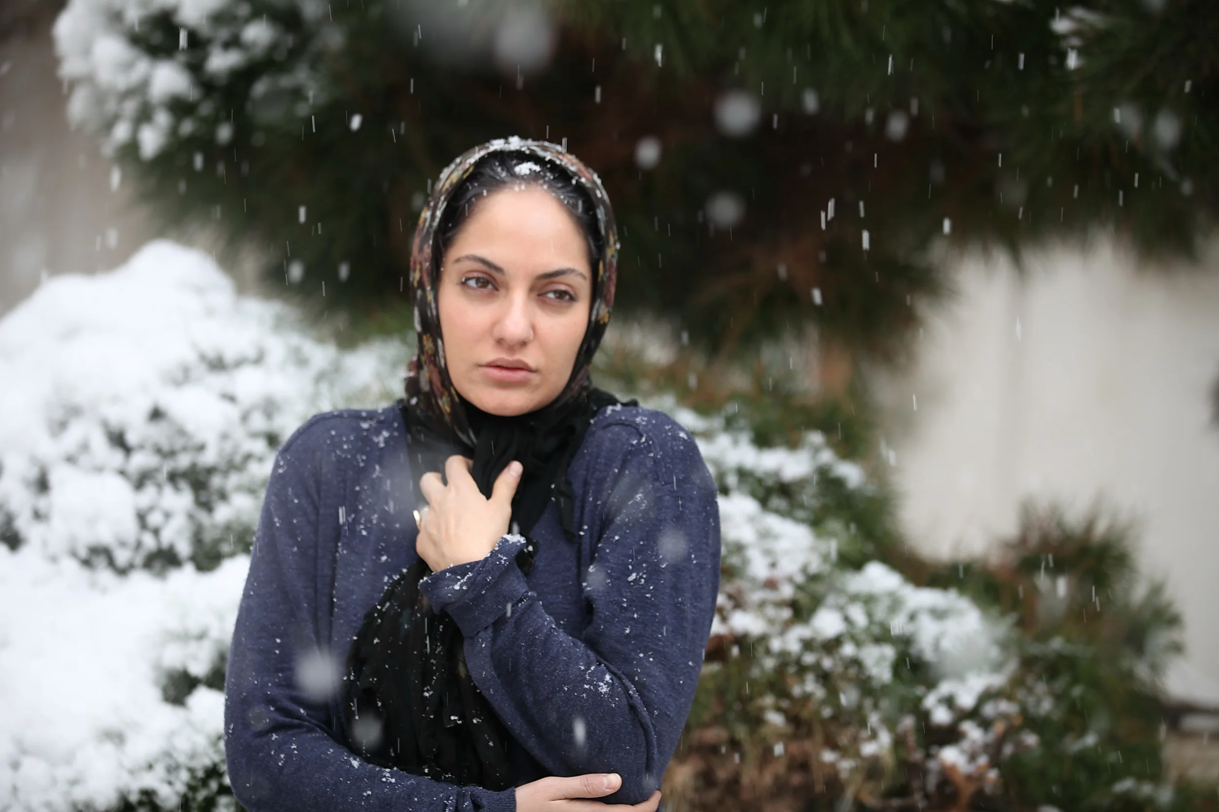IMAGE: ACTRESS MAHNAZ AFSHAR PICTURED IN SNOW ON PINES, THE DIRECTORIAL DEBUT FROM IRANIAN WRITER AND ACTOR PAYMAN MAADI. 