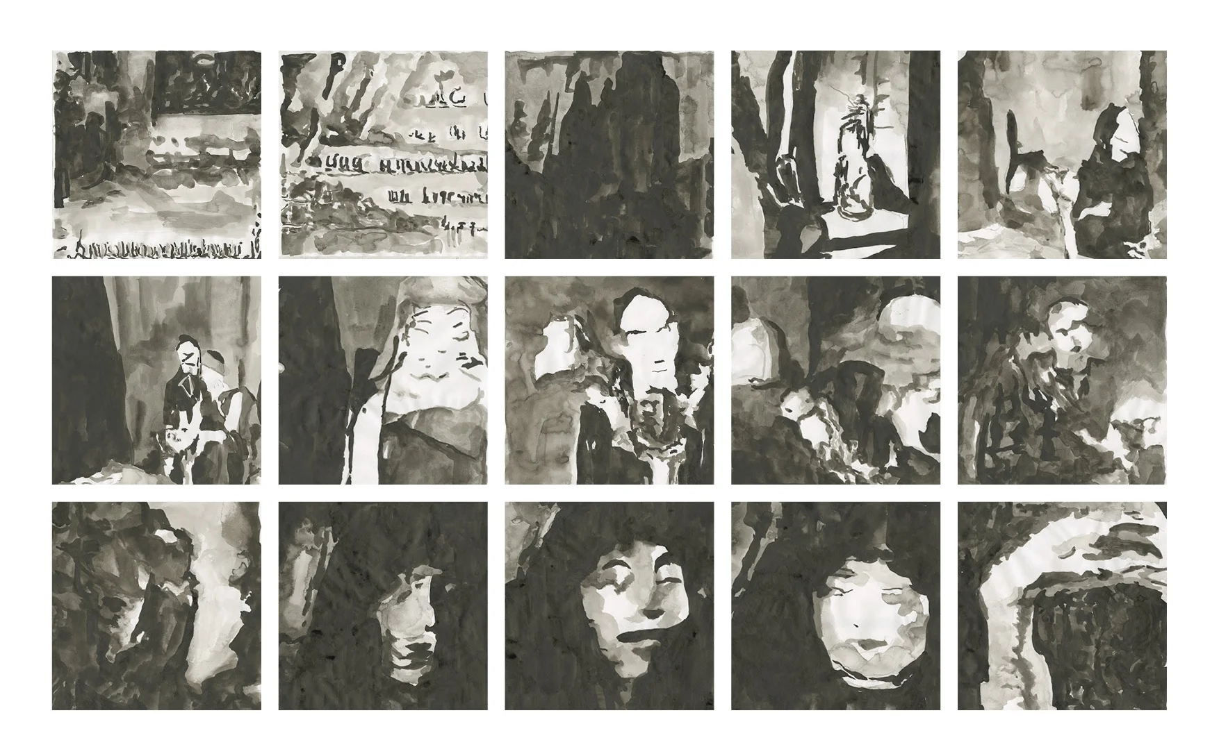 Fig 4: samples of redrawn GAN imagery in ink from Fall of House of Usher.