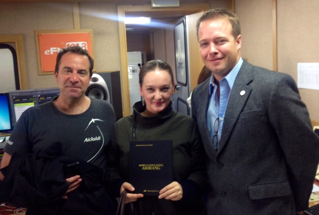 From left to right: TBS FM's Koreascape host Kurt Achin; Professor of East Asian Studies at Pai Chai University in Daejeon Jocelyn Clark; Seoul Bureau Chief of Arirang Institute Michael Lammbrau