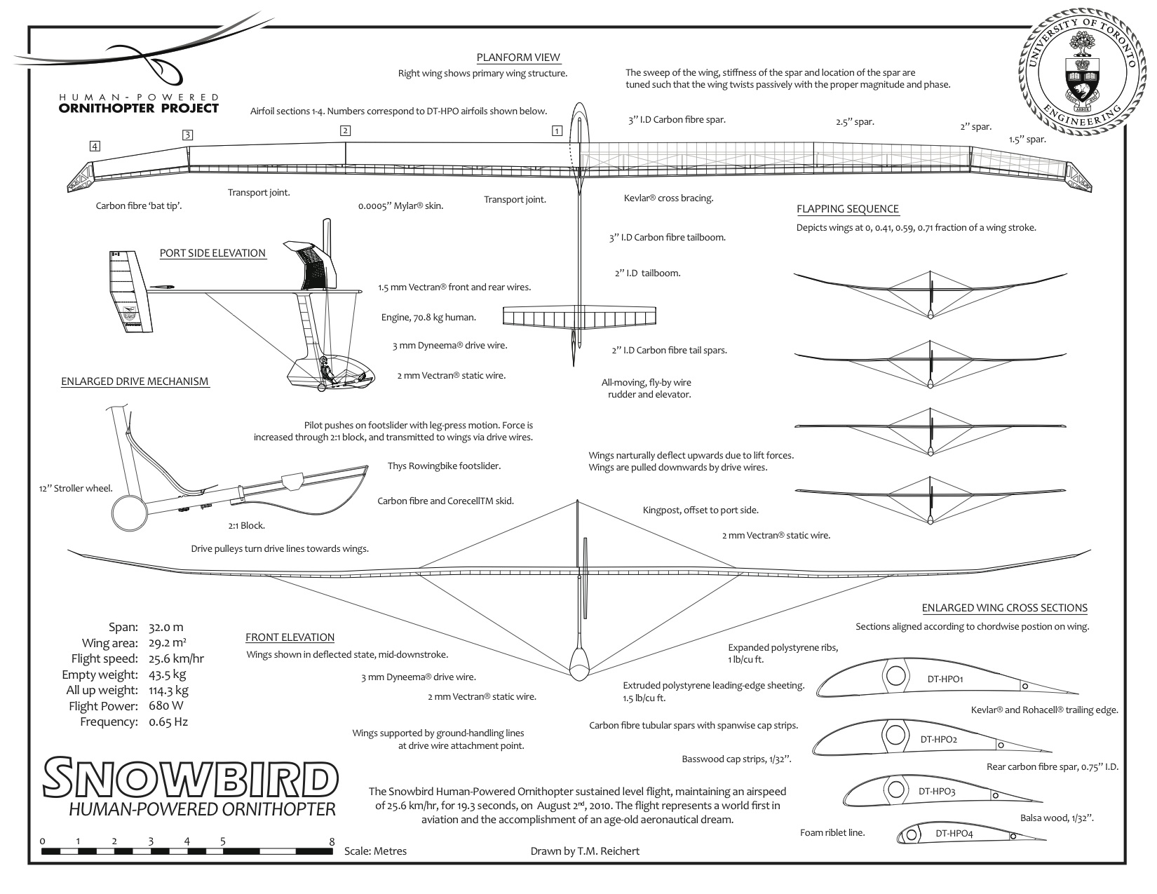 Engineering drawing of the Snowbird Human-Powered Ornithopter