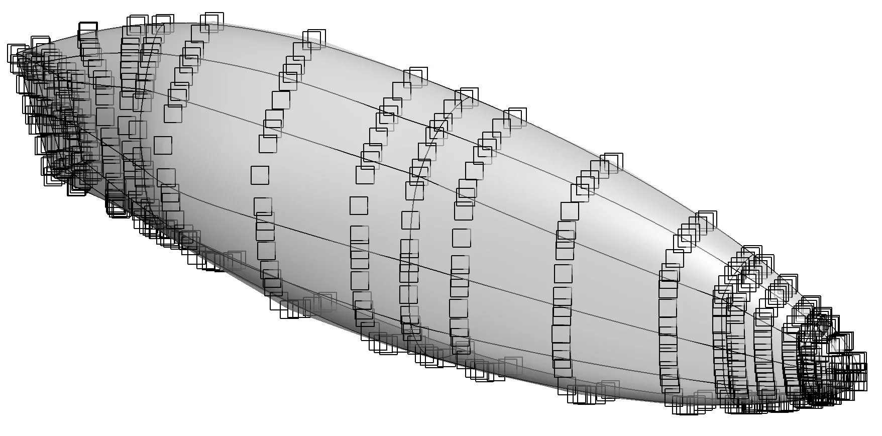 Control point distribution over Eta used for the optimizations. Use of the adjoint method allows the shape to be parametrized by many control points for optimization.