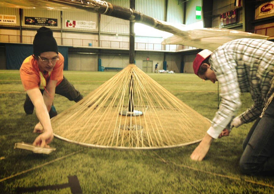 Nick and Dan spooling up for the next flight. This is the dynamic duo that put together the music for the Snowbird Human-Powered Onithopter’s feature video and will be back again with a new composition for Atlas!