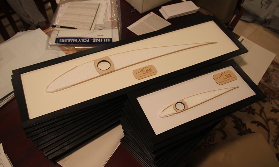 Framed wing sections including rib, leading edge sheeting and spar.
