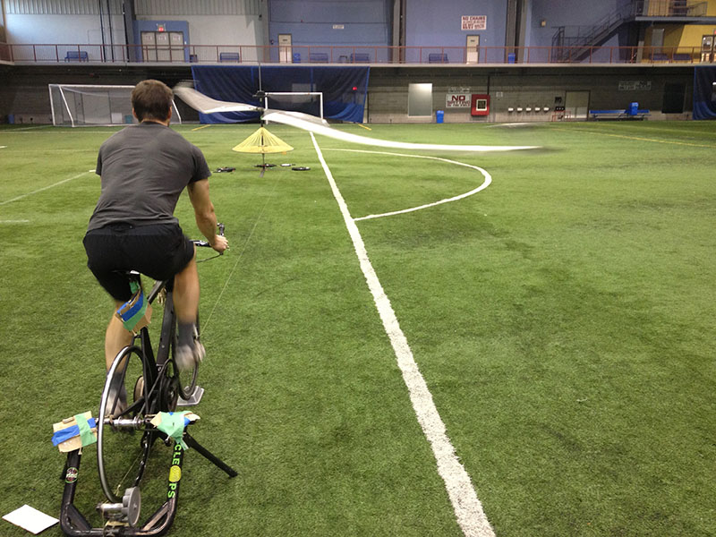 Todd on the drivetrain/bike frame driving the test rotor.