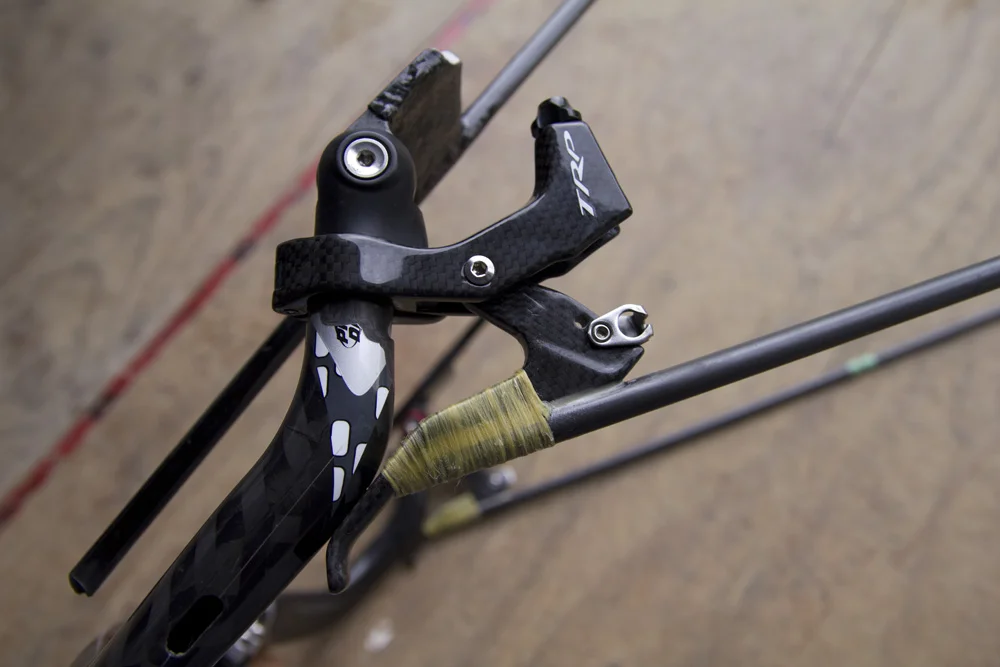 Close up view of the brake lever.