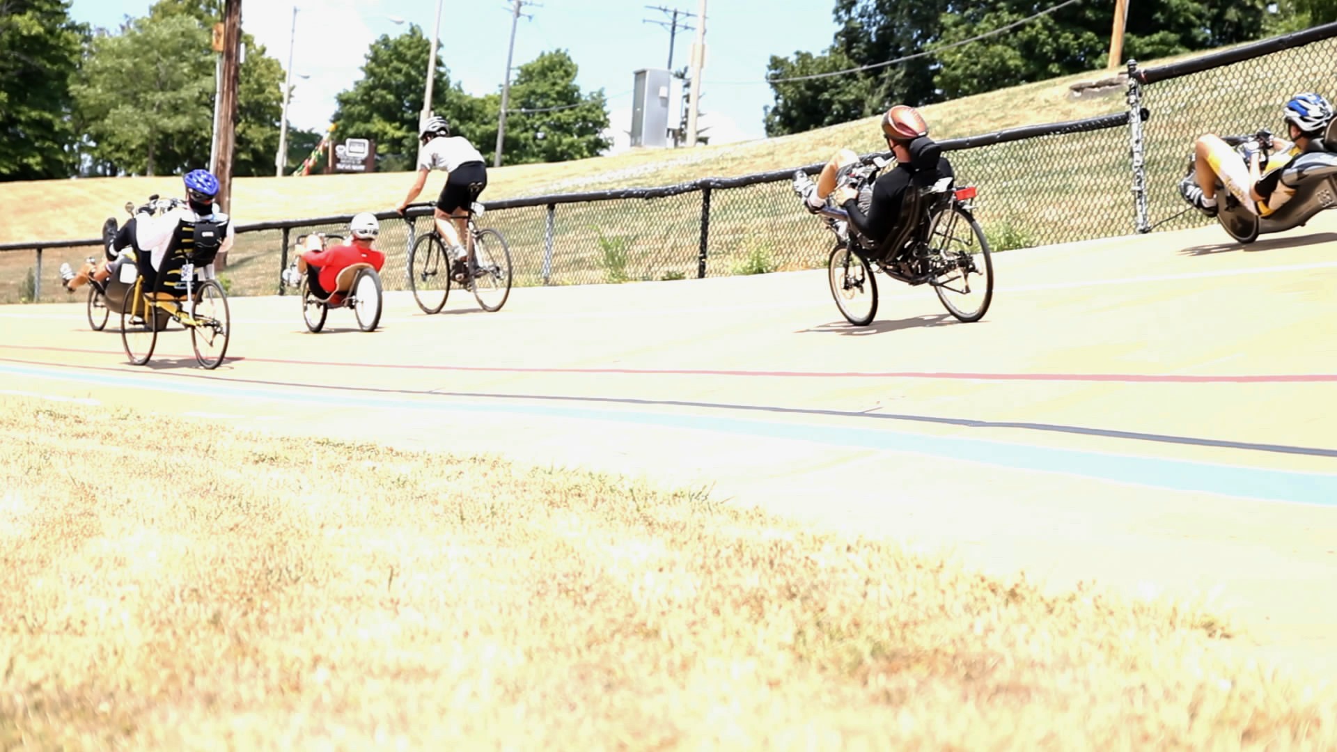 The stock class races. Nick is on his upright bike at Kenosha, with Calvin trailing just behind him on the recumbent.