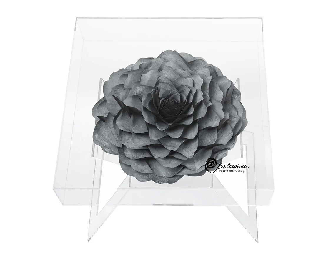 LUCITE END TABLE WITH PEONY