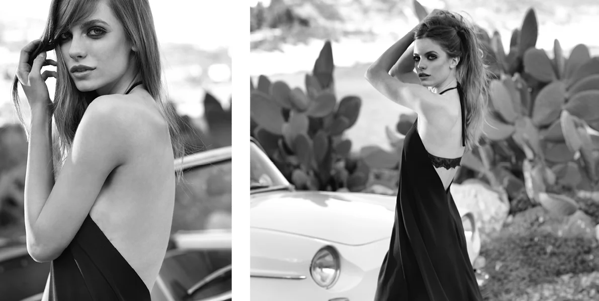 “Phaedra” dress. 100% Polyester crepe satin, asymmetric halter tie up dress floor length. Limited edition styled with vintage jewellery and a back lace detail. Jewellery is removable and the lace can be unbuttoned for a naked back look. Black (C400)