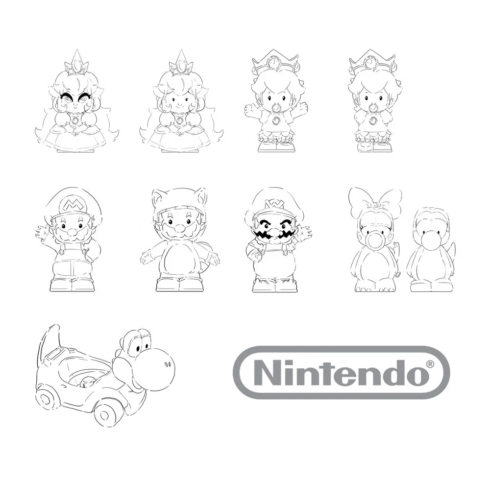 Mario Kart Wheelies Figurines: Princess Peach, Baby Peach, Mario, Tanooki Mario, Wario, Birdo, Yoshi, Yoshi Cart