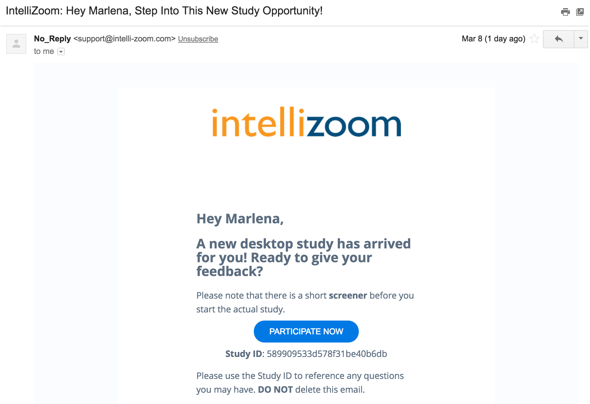 An example of a study invitation that was sent out to panelists 