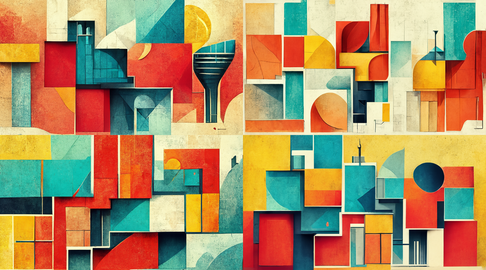 /imagine abstract composition using geometric shapes, primary colors, flat, 2D illustration, no shadows --wallpaper