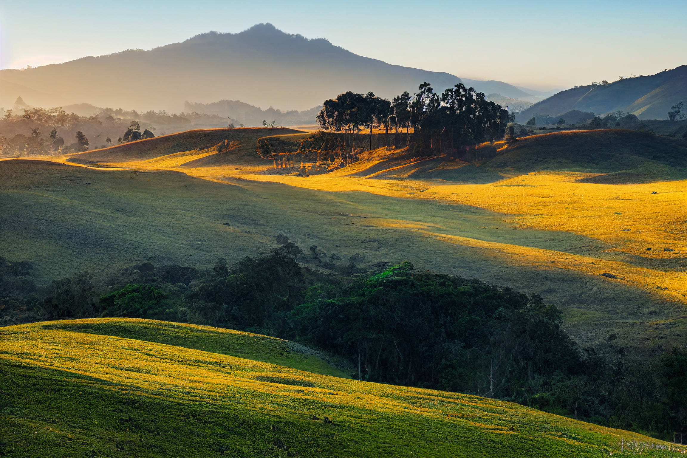/imagine photo of a landscape in boyaca colombia, golden hour, idyllic, wide angle --ar 3:2 --testp