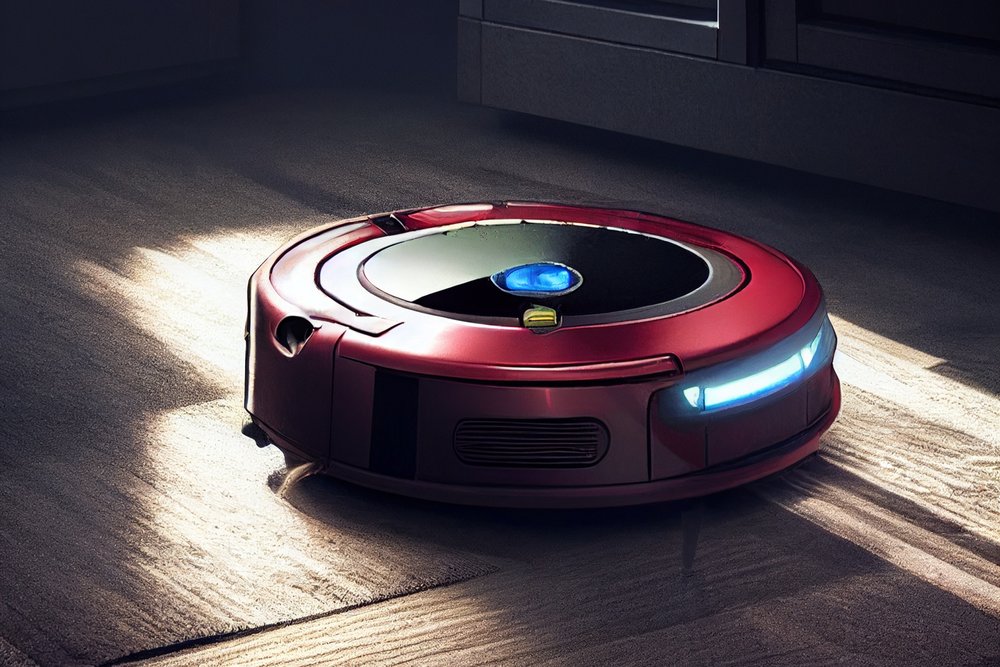 /imagine roomba in the style of iron man, photorealistic, --testp