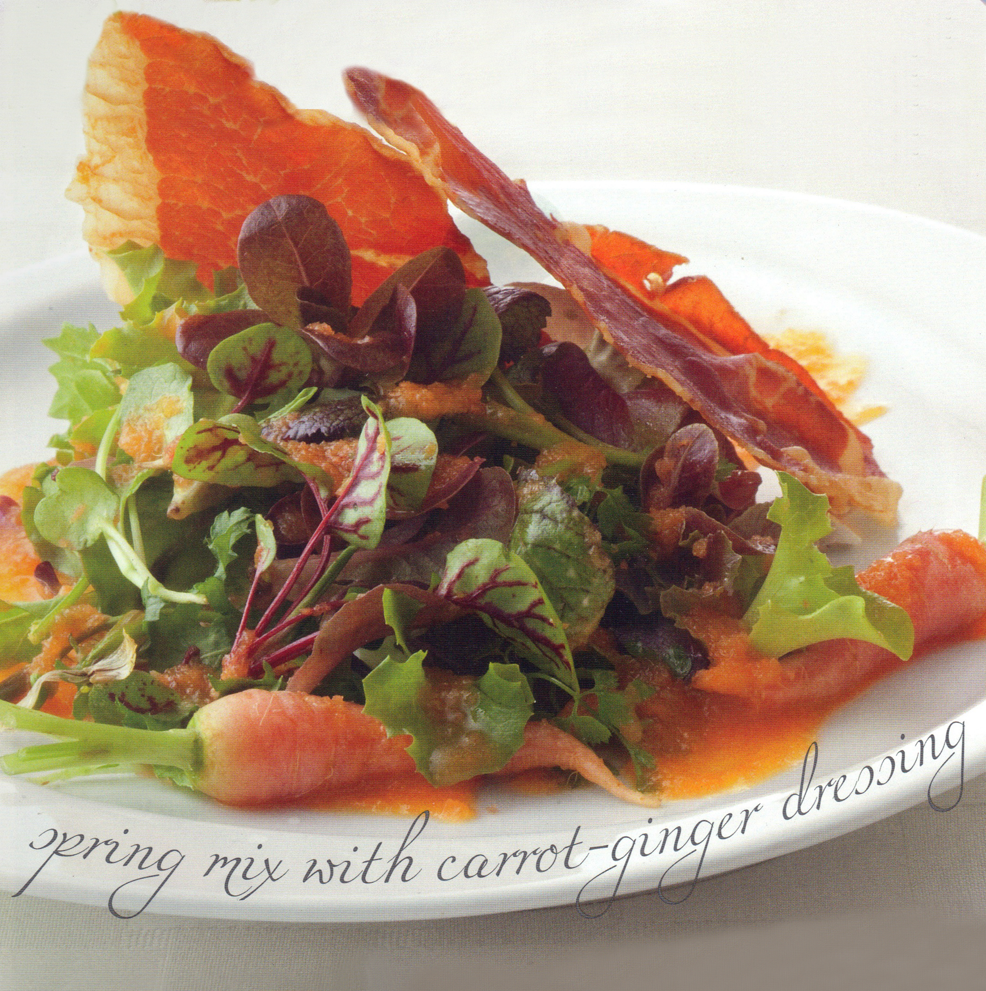 Spring Mix with Carrot-Ginger Dressing & Prosciutto "Bacon"
