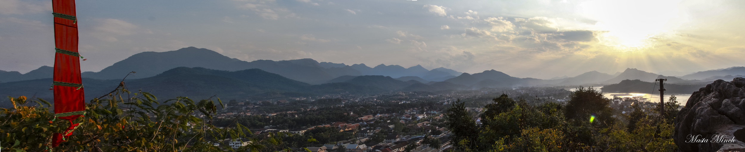 A pano overlooking Luang Prabang as the sun sets