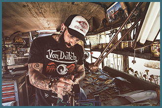 Shot inside the Von Dutch bus.