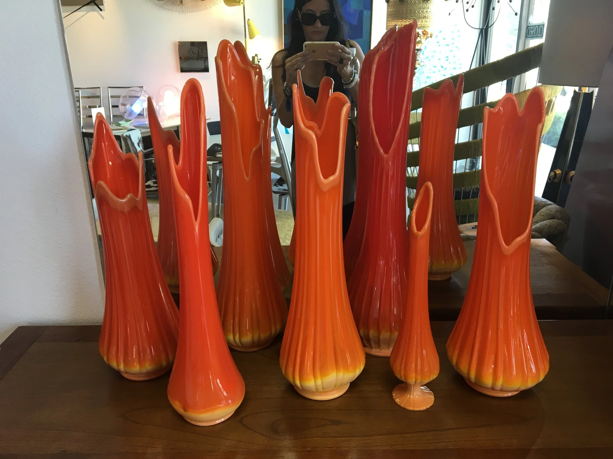 Love these bright orange circa 1960 vases - bought three of them!