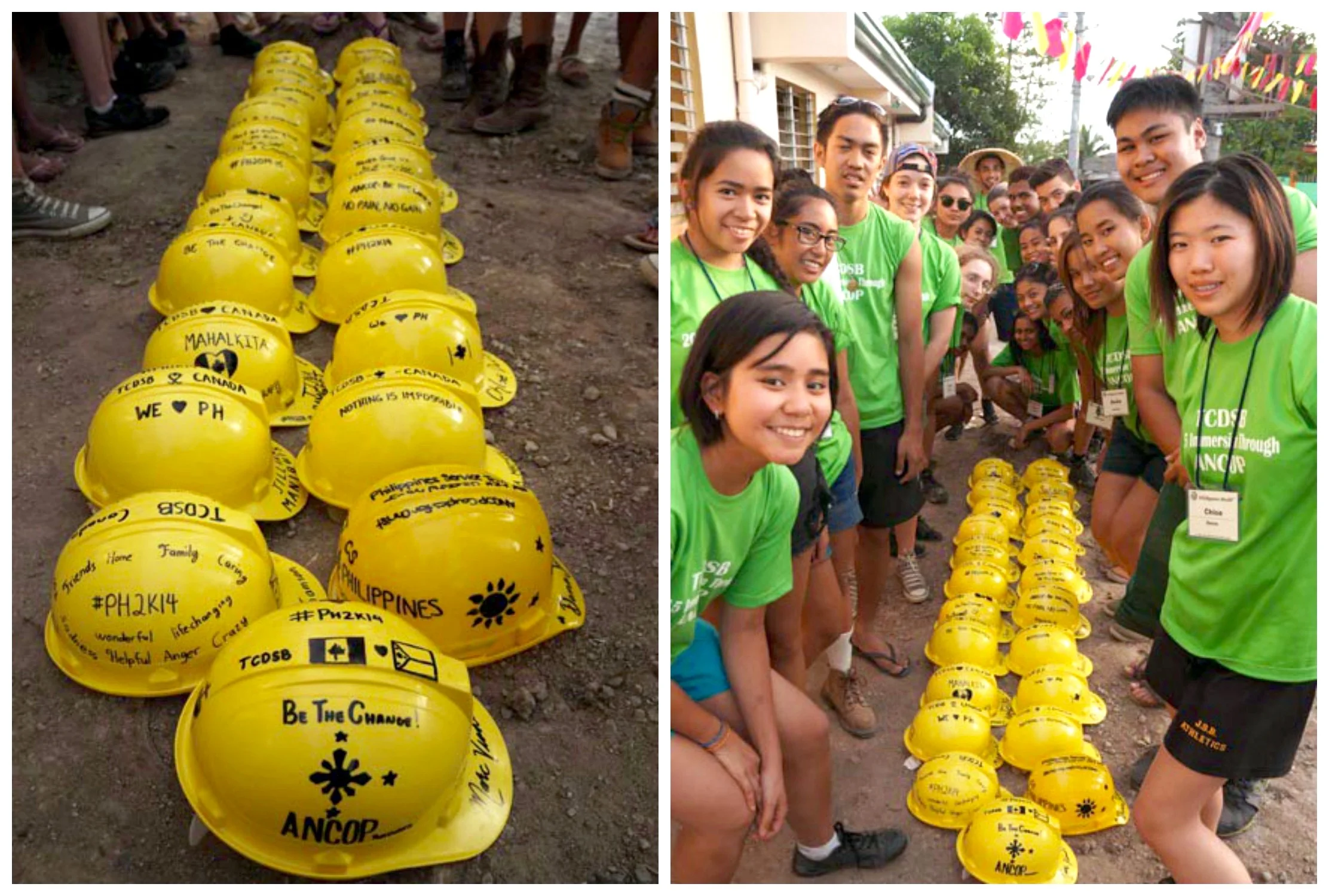 At the end of their service trip, students leave their hard hats behind for local workers. Photo by Catholic Student Leadership
