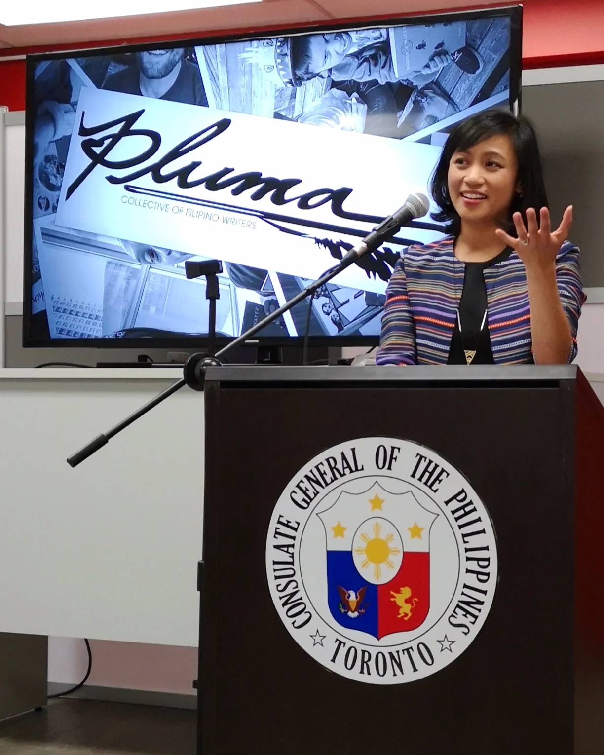 Debuted a fresh manuscript for an upcoming picture book at the Philippine Consulate of Toronto at a Pluma event— a collective of Filipino writers. Photo by Nastasha Alli.