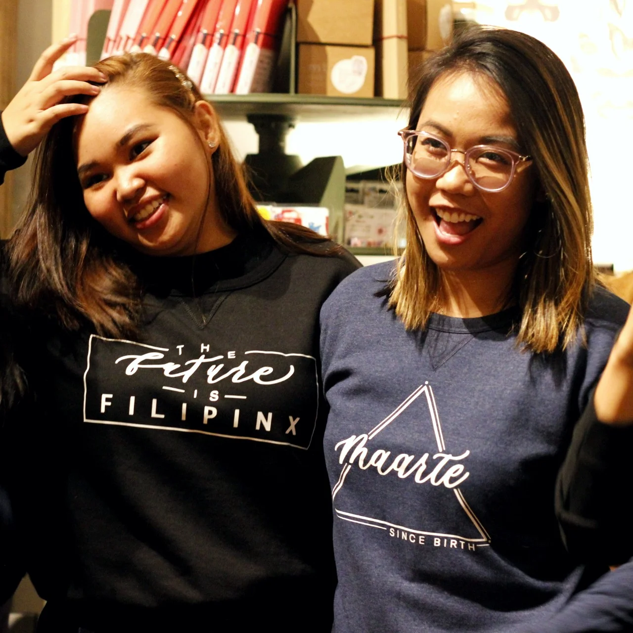 Showing off their sweatshirts from the newly-launched Pinay Collection. Photo by Dinaly Tran