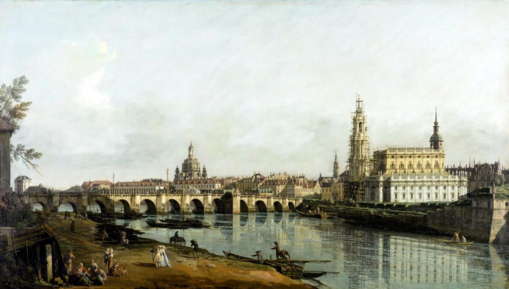 Antonio Giovanni Canaletto, Dresden Seen from the Right Banks of the River Elbe below the Augustus Bridge