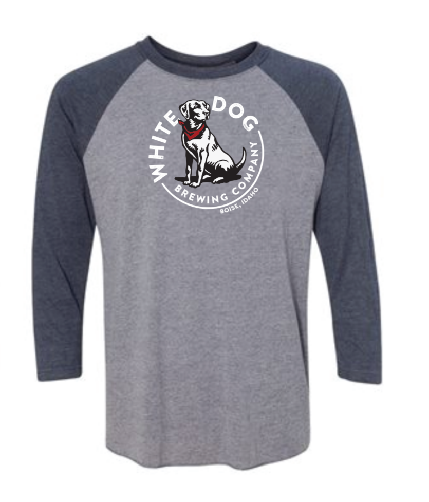 White Dog Unisex Three-Quarter Sleeve Triblend, Gray/Navy