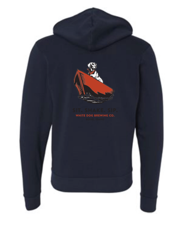 White Dog Zippered Hoodie, Navy