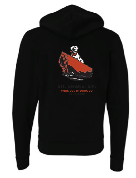 White Dog Zippered Hoodie, Black