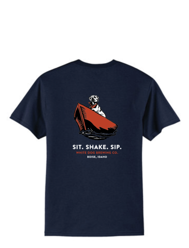 "Sit, Shake, Sip" Short Sleeve Tee, Navy