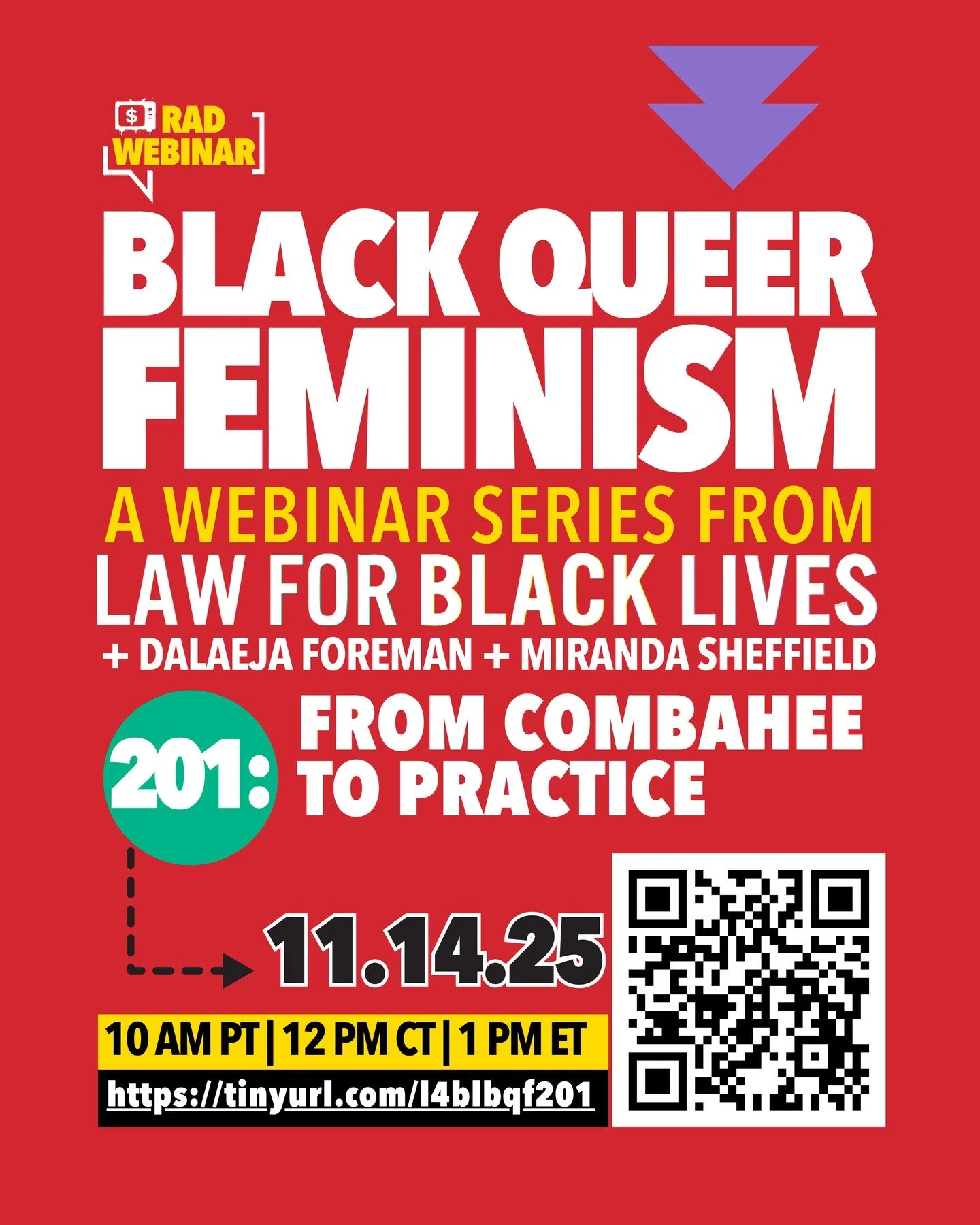 Black Queer Feminism 201: From Combahee to Practice⁠
11.14 3 PM PT | 5 PM CT | 6 PM ET⁠
⁠
This session builds on the legacy of the Combahee River Collective (CRC) by focusing on how the principles they articulated in 1977 show up in today&rsquo;s mov