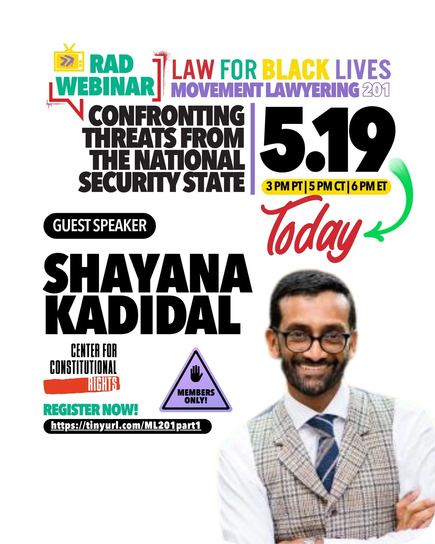 ⁠
TODAY!!!⁠
⁠
Join Law For Black Lives in partnership with Muslim Advocates and the Center for Constitutional Rights for Movement Lawyering 201. ML 201 is a strategy workshop focused on navigating the sweep of threats facing our movements from the na